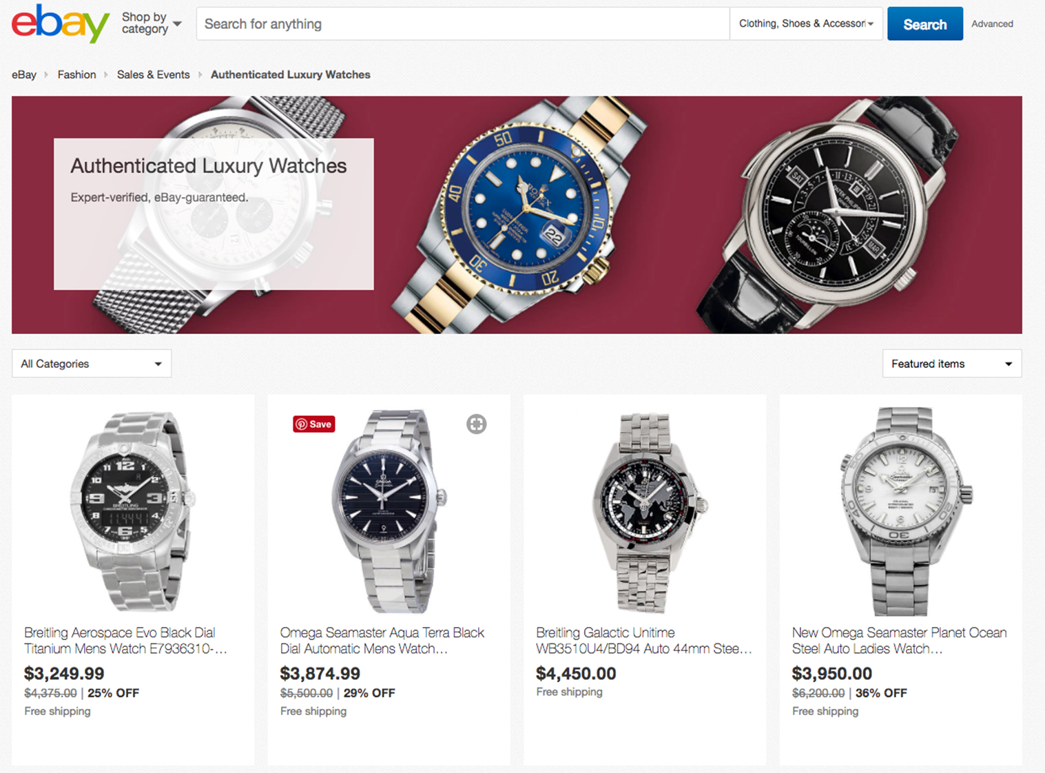 eBay Authenticate Luxury watch page
